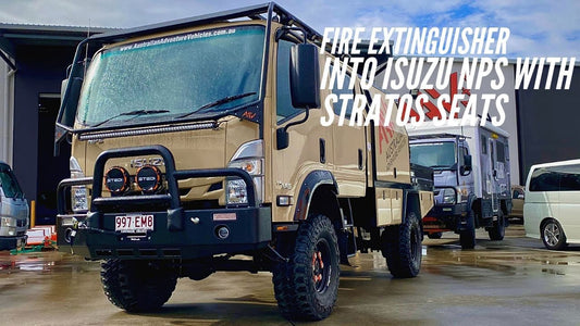 Kap Industries Fire extinguisher into Isuzu NPS with Stratos Seats