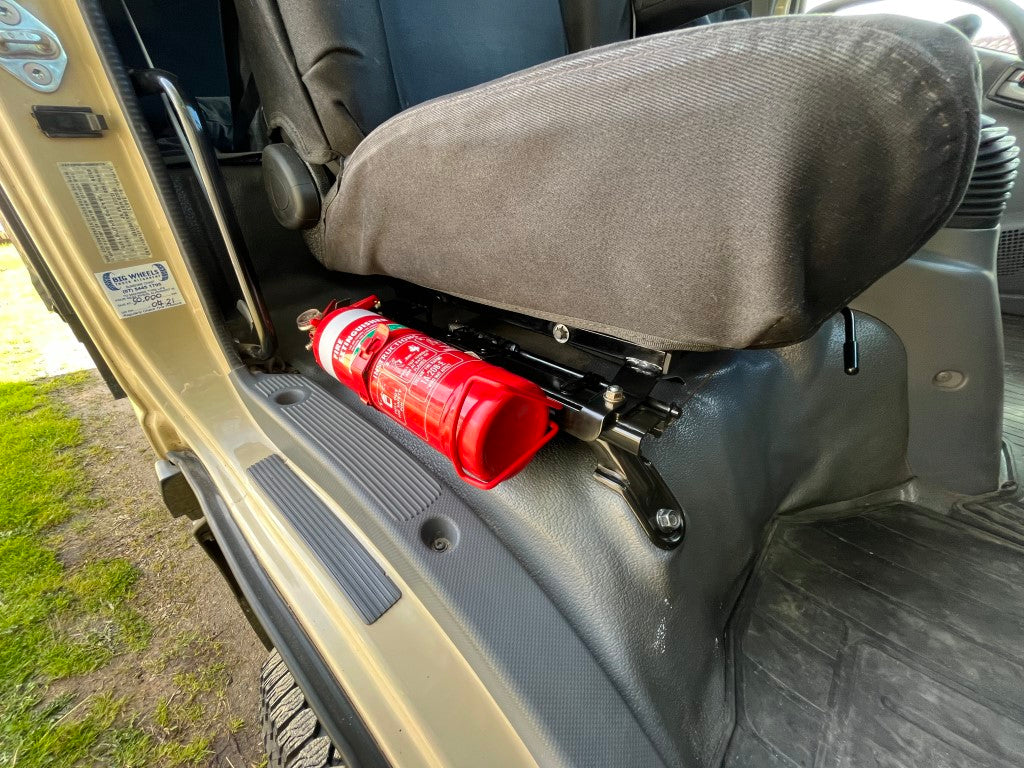 Isuzu NPS with Stratos Seats Fire Extinguisher Bracket