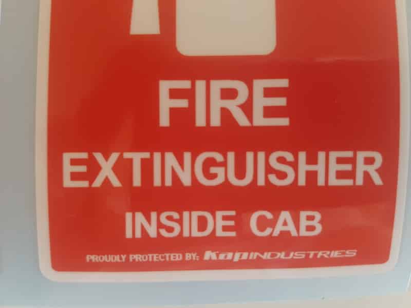 Car Sticker 'Extinguisher Inside Cab'